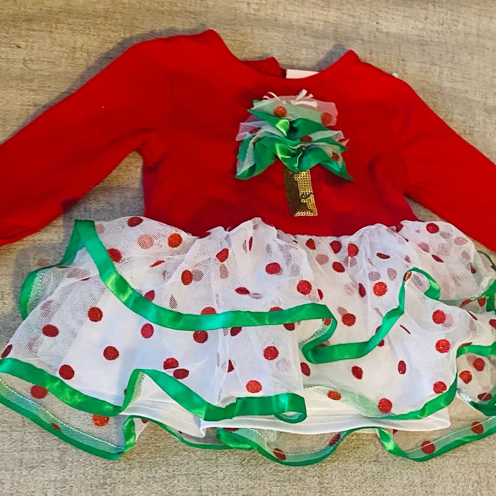 Little Sass 18mo Christmas Dress Red and Green Polka Dot